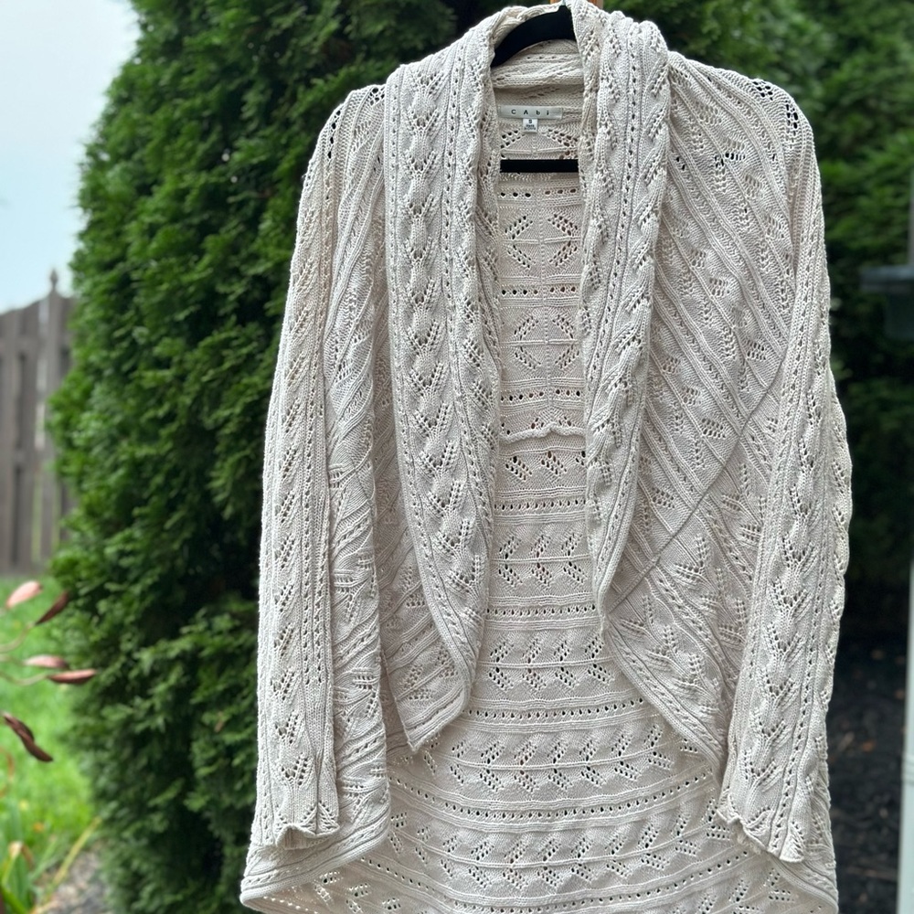 CAbi Cable Knit Cotton Cream Sweater - Picture 11 of 11
